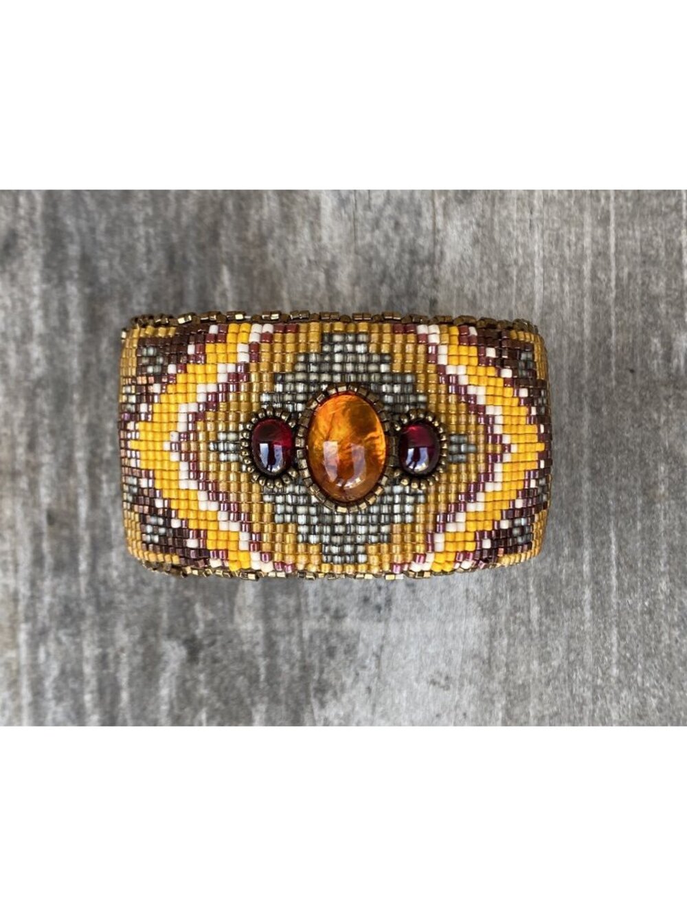 Free Spirit by Heidi Kummli Southwestern Beaded Amber Garnet Cuff Bracelet